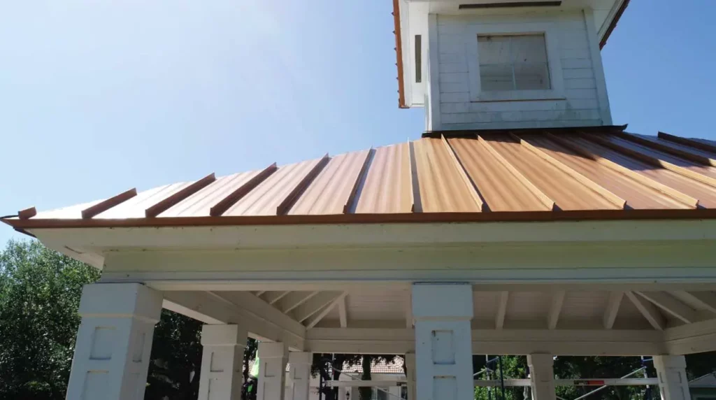 Striations in coated steel roof panels.