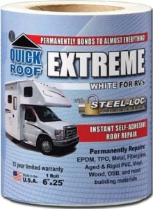 A roll of Cofair Quick Roof Extreme RV Roof Sealant Tape.