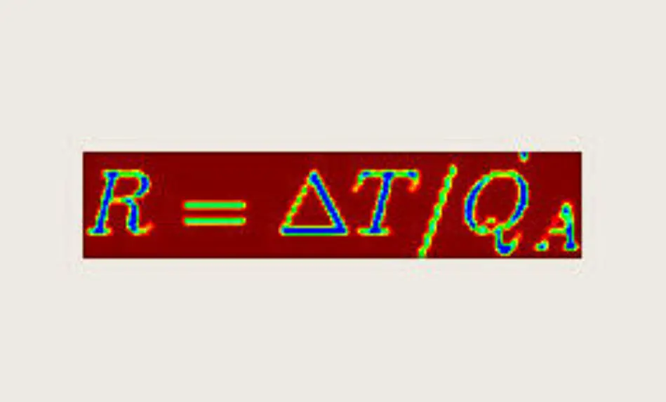 A stylized image of one of the formulas for roof R-value.