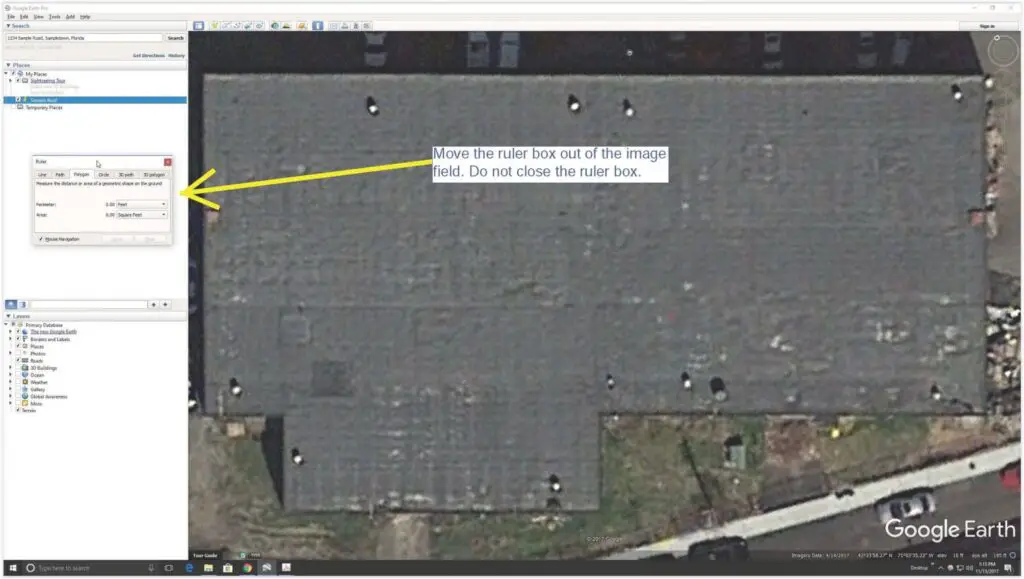 Screenshot showing how you can move the measurement box in Google Earth.