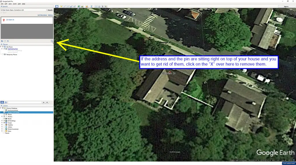 Screenshot of the clear address tool in Google Earth.