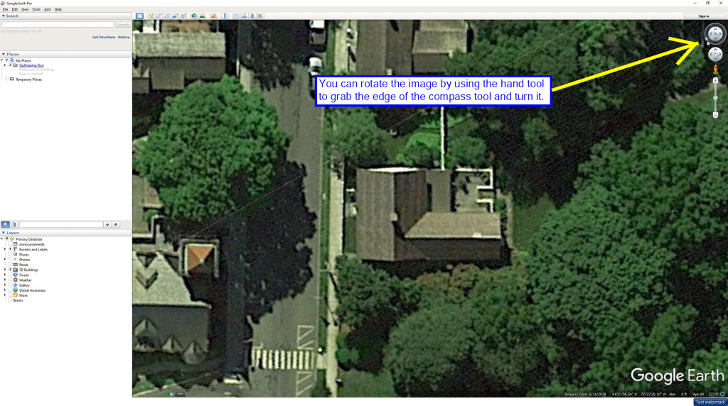 Screenshot of the Rotate tool in Google Earth.