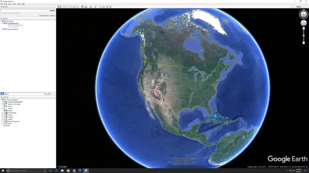 Screenshot of the start screen in Google Earth.