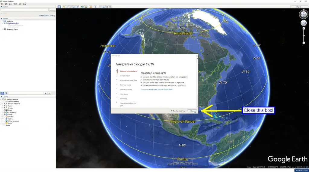 Screenshot of the Google Earth start screen.