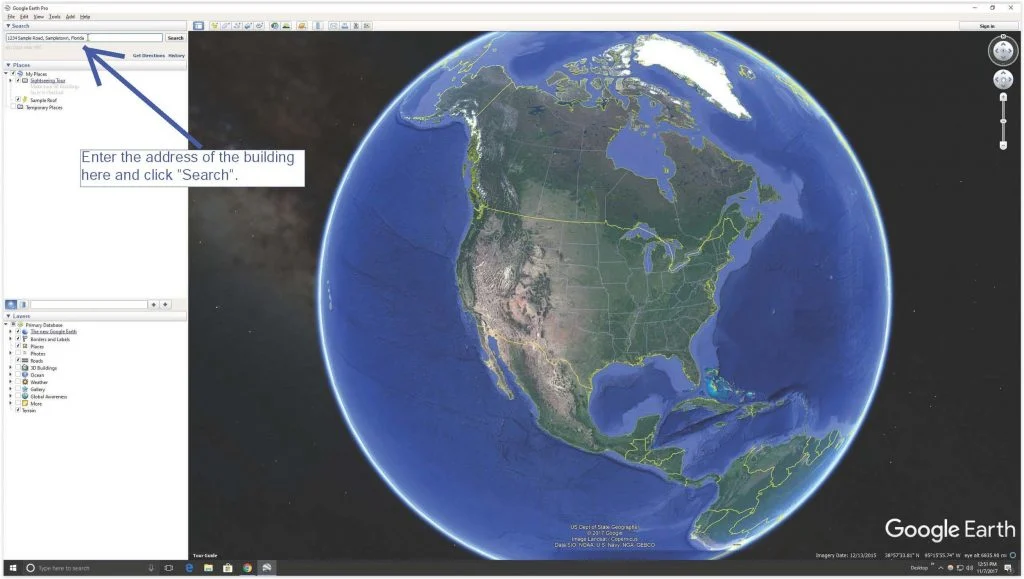 Screenshot of the search bar in Google Earth.