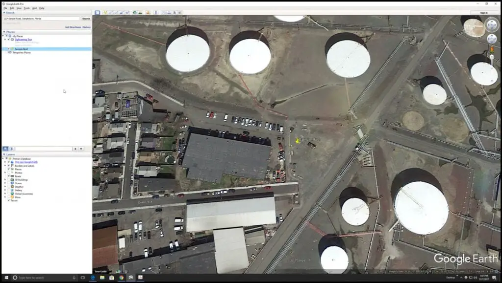 Screenshot of the address pin in Google Earth.