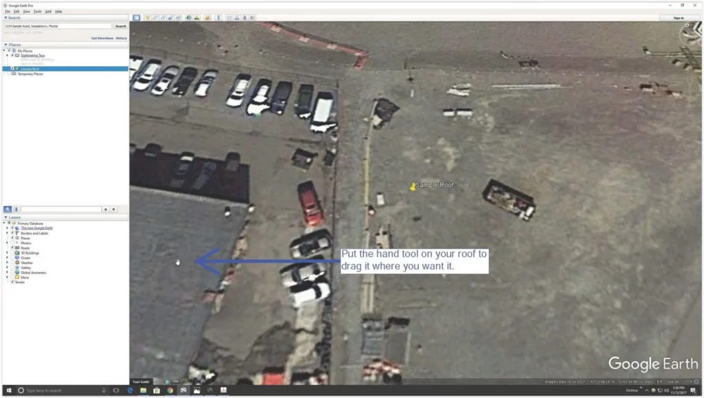 Screenshot of the hand tool used to center an image in Google Earth.