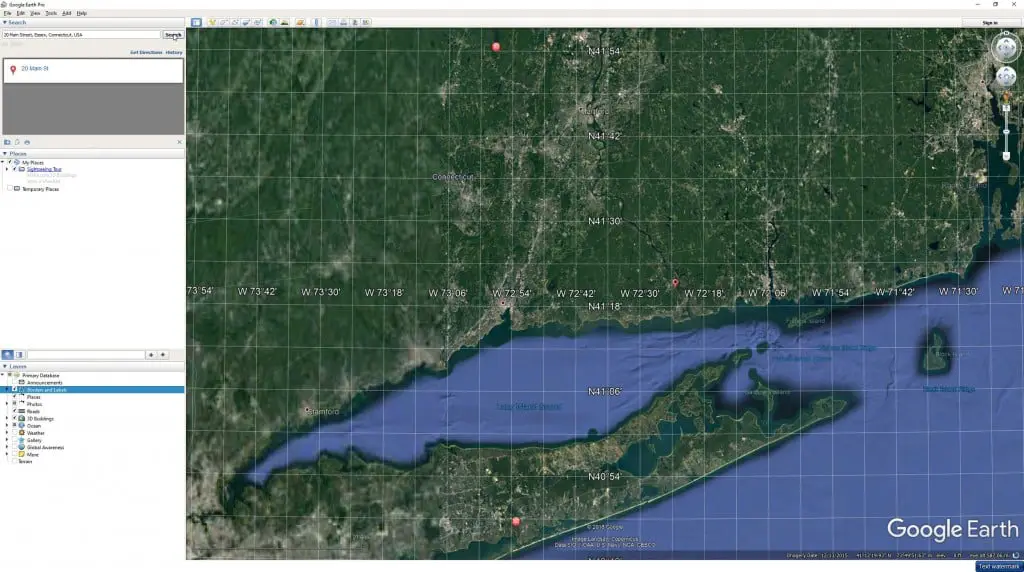 Screenshot of Google Earth zooming to an address.