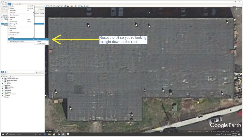 Screenshot of the image reset function in Google Earth.