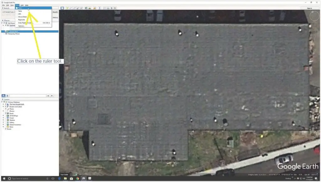 Screenshot of the ruler tool in Google Earth.