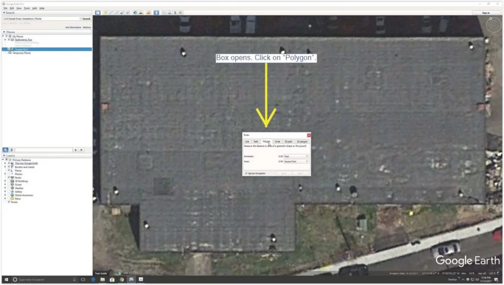 Screenshot of the measurement box in Google Earth.