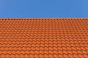 A roof with Spanish-style clay roof tiles.