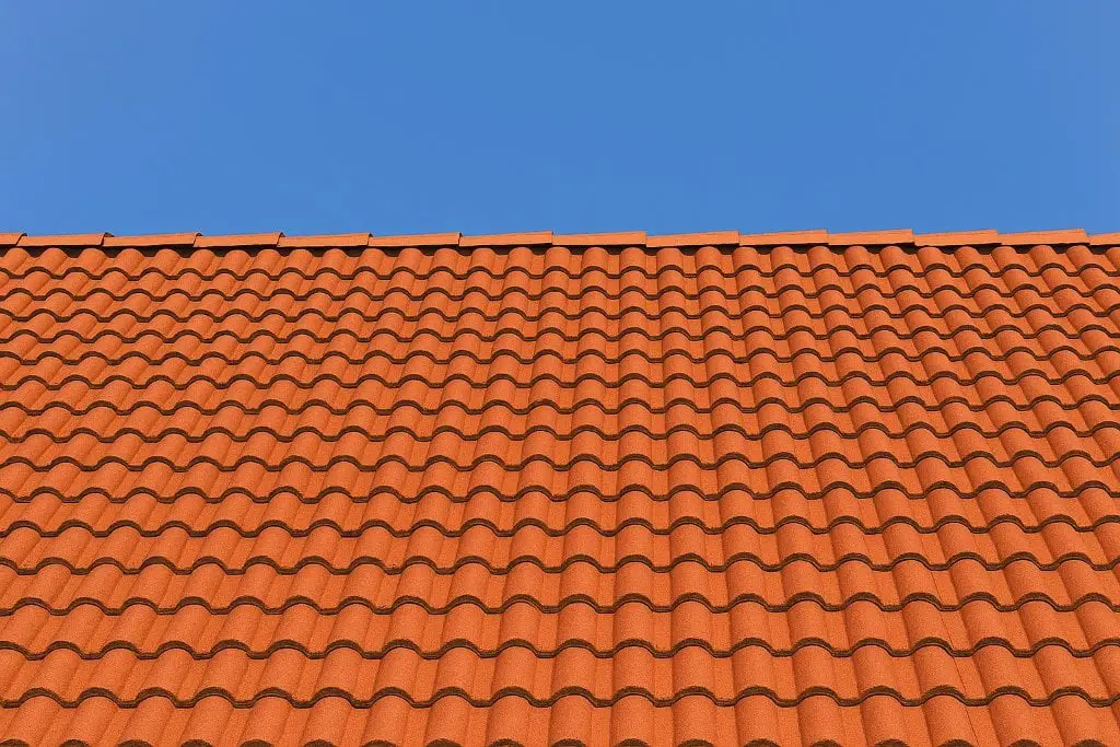 A roof with Spanish-style clay roof tiles.