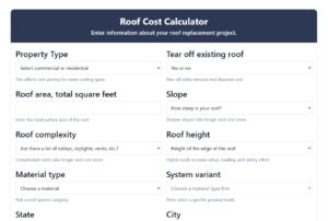 Screenshot of a roof cost calculator from Jack Gray's Roof Observations.