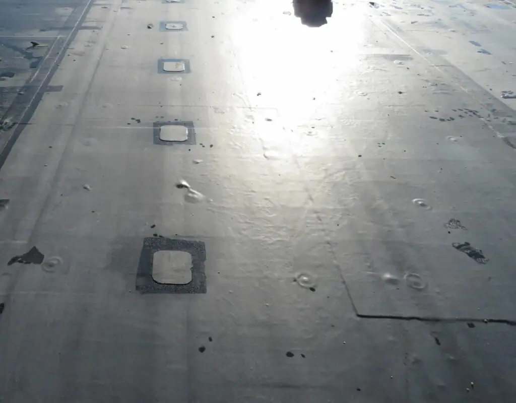 Patches on an EPDM roof.