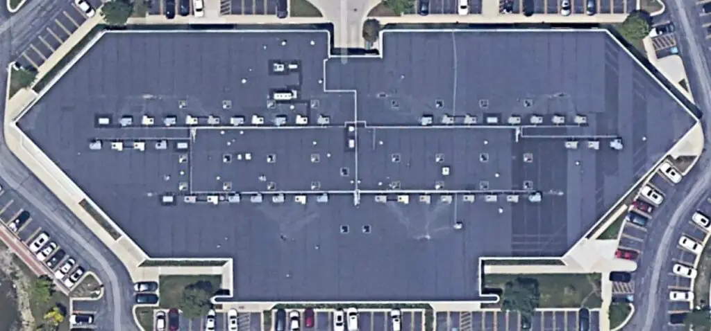 Satellite image of a mechanically-attached EPDM roof.